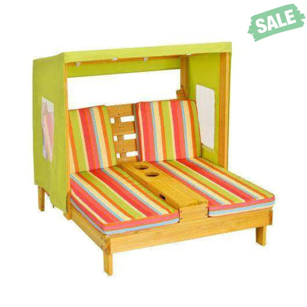 Kids Patio Lounge Chair with Cup Holders and Awning-Multicolor Multicolor Kids Chairs & Seating