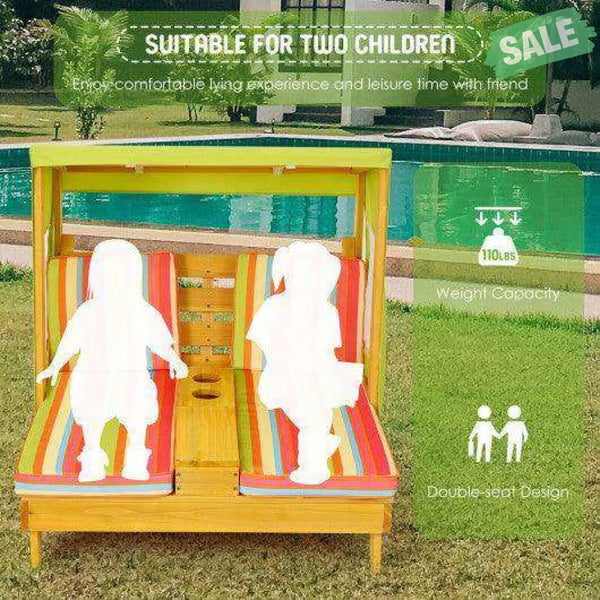 Kids Patio Lounge Chair with Cup Holders and Awning-Multicolor Multicolor Kids Chairs & Seating
