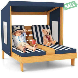 Kids Patio Lounge Chair with Cup Holders and Awning-Multicolor Multicolor Kids Chairs & Seating