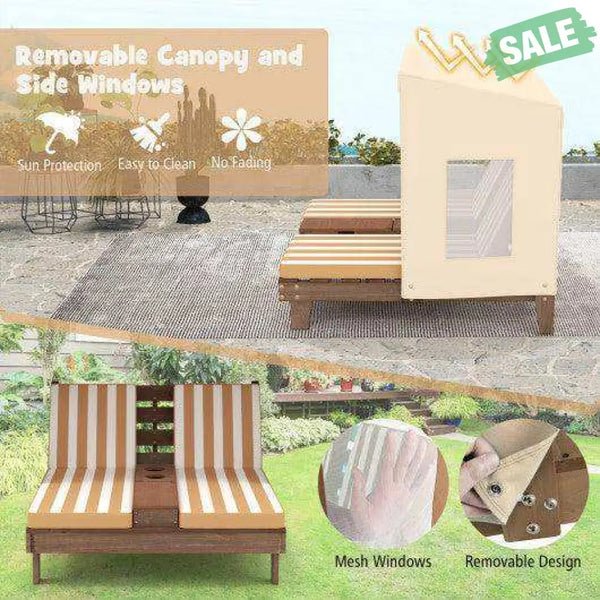 Kids Patio Lounge Chair with Cup Holders and Awning-Multicolor Multicolor Kids Chairs & Seating