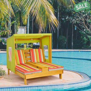 Kids Patio Lounge Chair with Cup Holders and Awning-Multicolor Multicolor Kids Chairs & Seating