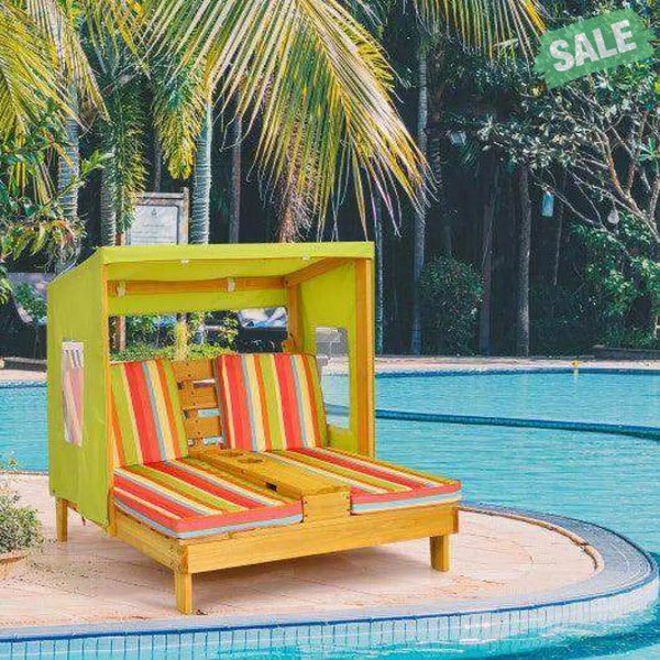 Kids Patio Lounge Chair with Cup Holders and Awning-Multicolor Multicolor Kids Chairs & Seating