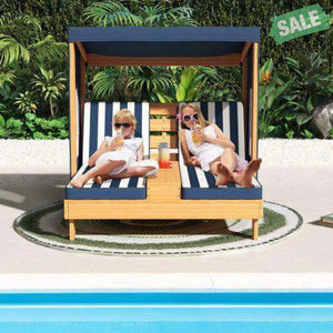 Kids Patio Lounge Chair with Cup Holders and Awning-Multicolor Multicolor Kids Chairs & Seating