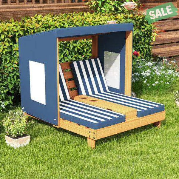 Kids Patio Lounge Chair with Cup Holders and Awning-Multicolor Multicolor Kids Chairs & Seating