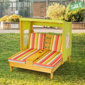 Kids Patio Lounge Chair with Cup Holders and Awning-Multicolor Multicolor Kids Chairs & Seating