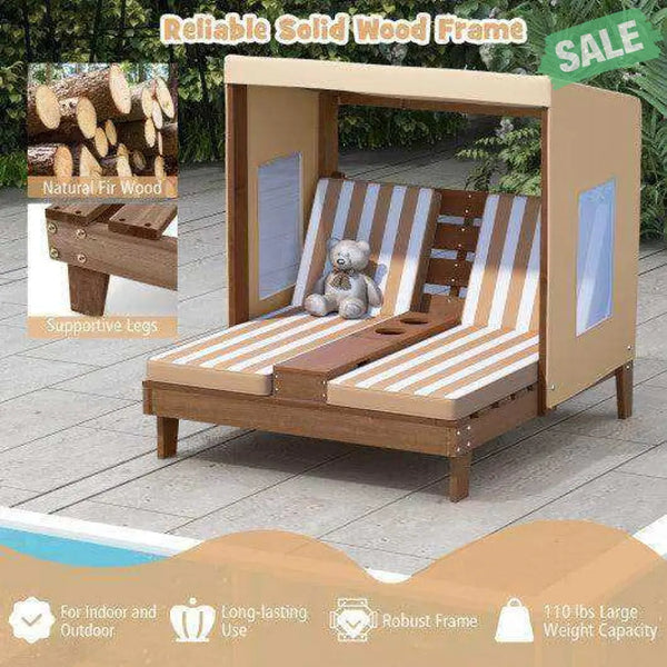 Kids Patio Lounge Chair with Cup Holders and Awning-Multicolor Multicolor Kids Chairs & Seating