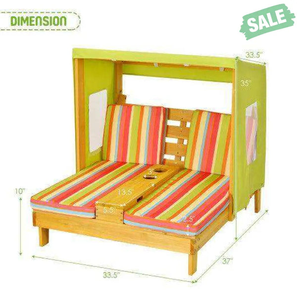 Kids Patio Lounge Chair with Cup Holders and Awning-Multicolor Multicolor Kids Chairs & Seating