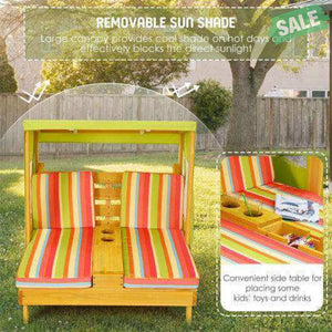 Kids Patio Lounge Chair with Cup Holders and Awning-Multicolor Multicolor Kids Chairs & Seating