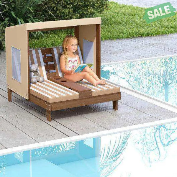 Kids Patio Lounge Chair with Cup Holders and Awning-Multicolor Multicolor Kids Chairs & Seating