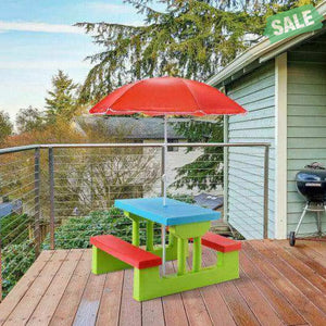 Kids Picnic Folding Table and Bench with Umbrella Green Kids Table & Chair Sets