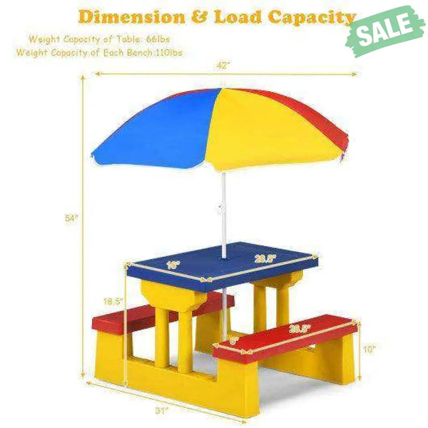 Kids Picnic Folding Table and Bench with Umbrella Green Kids Table & Chair Sets