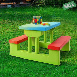 Kids Picnic Folding Table and Bench with Umbrella Green Kids Table & Chair Sets