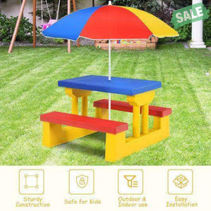 Kids Picnic Folding Table and Bench with Umbrella Green Kids Table & Chair Sets