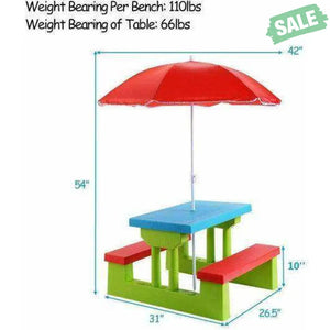 Kids Picnic Folding Table and Bench with Umbrella Green Kids Table & Chair Sets