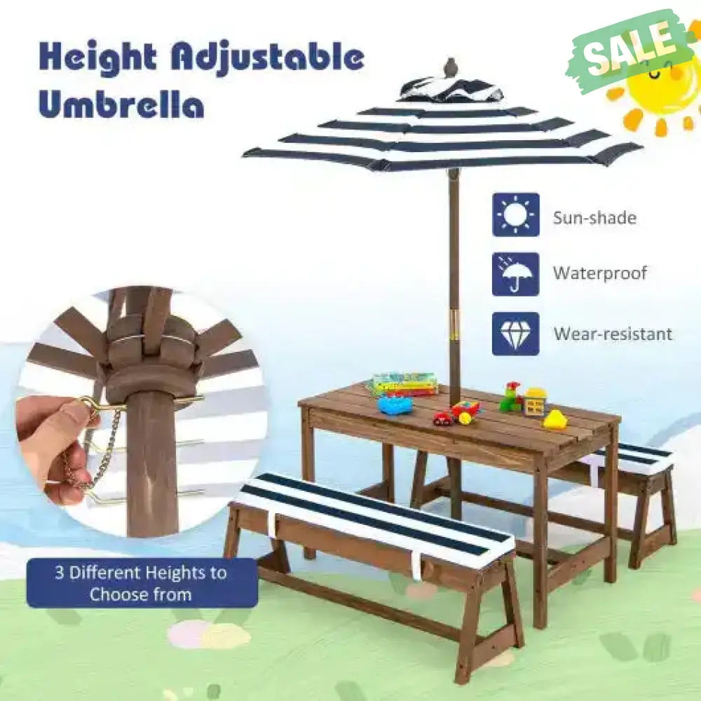 Picnic Table Bench Set Cushions Height Adjustable Umbrella