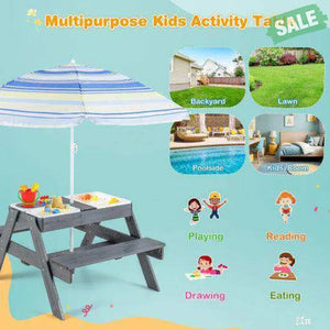 Kids Picnic Table Set with 3 Removable Bins-Gray Kids Table & Chair Sets