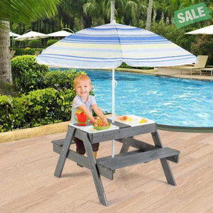 Kids Picnic Table Set with 3 Removable Bins-Gray Kids Table & Chair Sets