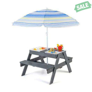 Kids Picnic Table Set with 3 Removable Bins-Gray Kids Table & Chair Sets