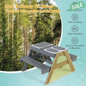 Kids Picnic Table Set with 3 Removable Bins-Gray Kids Table & Chair Sets