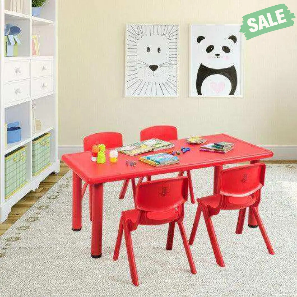 Kids Plastic Rectangular Learn and Play Table-Red Red Kids Table & Chair Sets