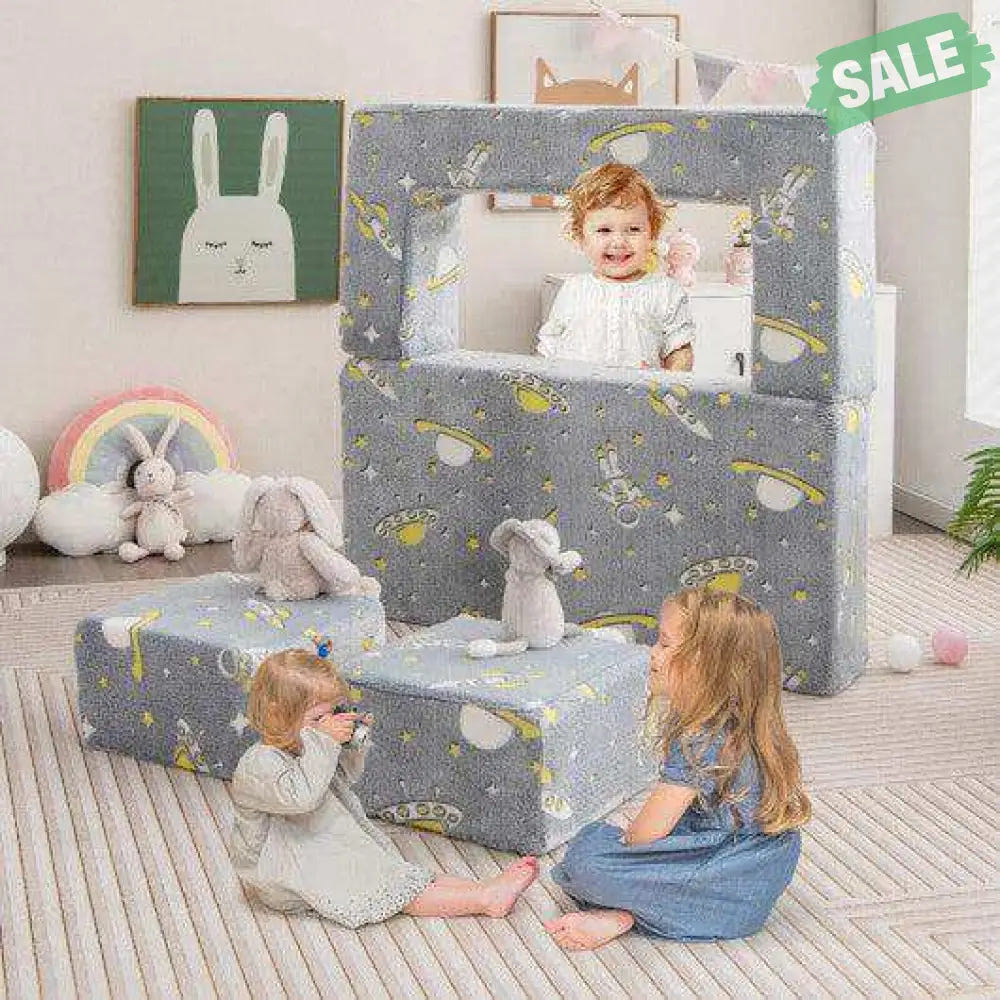 Kids Play Sofa with Ottoman and Removable & Machine Washable Cover-Gray Gray Kids Chairs & Seating