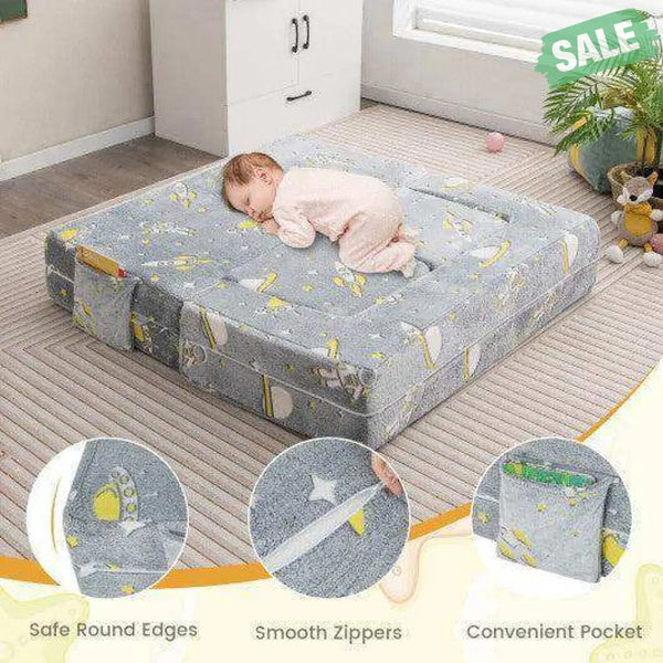 Kids Play Sofa with Ottoman and Removable & Machine Washable Cover-Gray Gray Kids Chairs & Seating