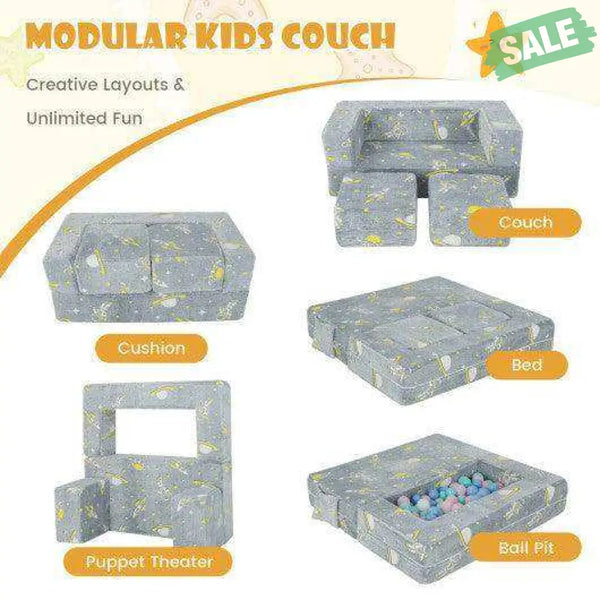 Kids Play Sofa with Ottoman and Removable & Machine Washable Cover-Gray Gray Kids Chairs & Seating