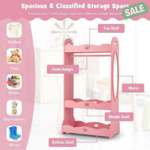 Kids Pretend Costume Closet with Mirror-Pink Kids Storage