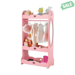 Kids Pretend Costume Closet with Mirror-Pink Kids Storage