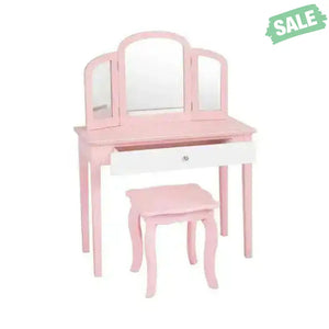 Kids Princess Make Up Dressing Table with Tri-folding Mirror and Chair-Pink Pink Kids Vanities