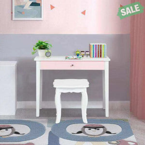 Kids Princess Make Up Dressing Table with Tri-folding Mirror and Chair-Pink Pink Kids Vanities