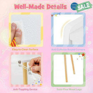 Kids Princess Makeup Dressing Desk and Chair Set with Mirror and Lights-White