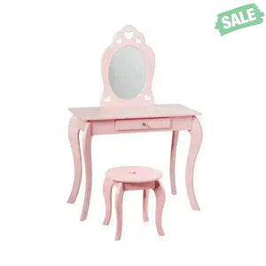 Kids Princess Makeup Dressing Play Table Set with Mirror -Pink Pink Kids Vanities