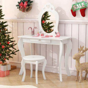 Kids Princess Makeup Dressing Play Table Set with Mirror -Pink Pink Kids Vanities