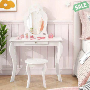 Kids Princess Makeup Dressing Play Table Set with Mirror -Pink Pink Kids Vanities