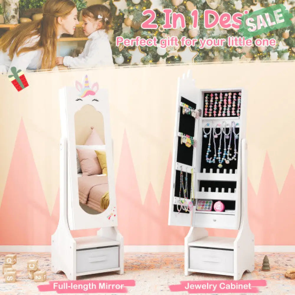 Princess Vanity Table Stool Set Jewelry Cabinet Mirror Drawer