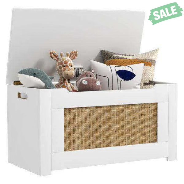 Kids Rattan Toy Storage Box with Flip Top Lid and Safety Hinge Handles-White Kids Storage