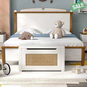 Kids Rattan Toy Storage Box with Flip Top Lid and Safety Hinge Handles-White Kids Storage