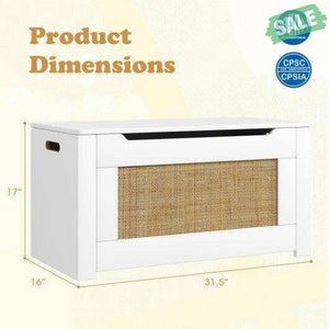 Kids Rattan Toy Storage Box with Flip Top Lid and Safety Hinge Handles-White Kids Storage