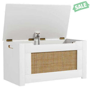 Kids Rattan Toy Storage Box with Flip Top Lid and Safety Hinge Handles-White Kids Storage