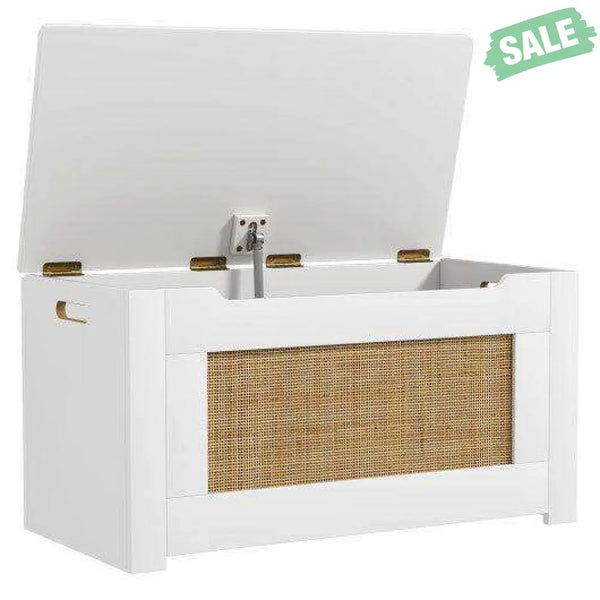 Kids Rattan Toy Storage Box with Flip Top Lid and Safety Hinge Handles-White Kids Storage