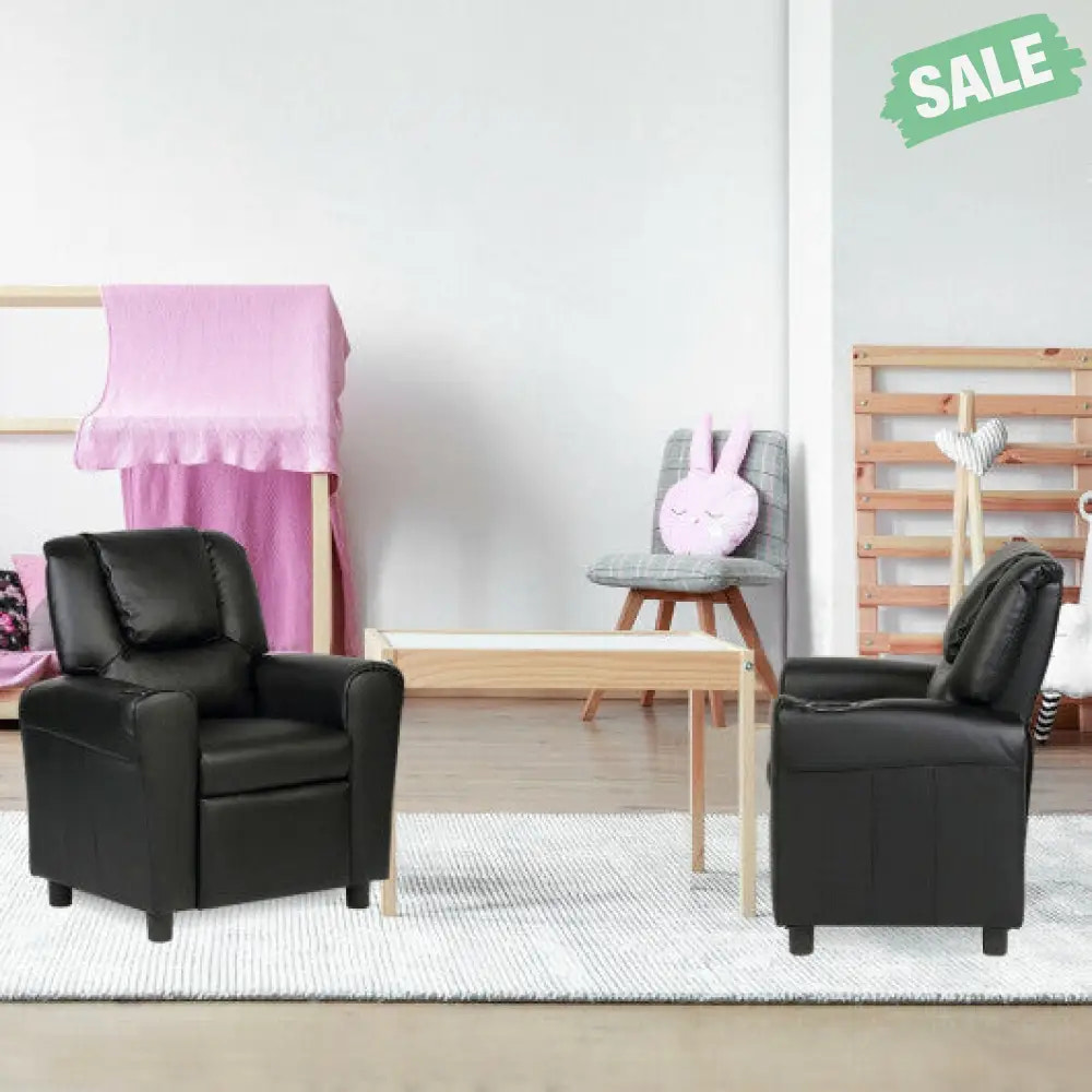 Kids Recliner Armchair Sofa-Black Kids Chairs & Seating