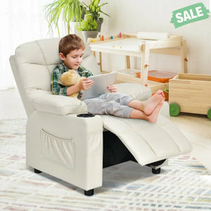 Kids Recliner Chair with Cup Holder and Footrest for Children-Brown Kids Chairs & Seating