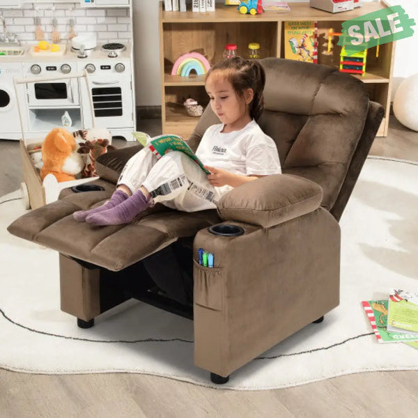 Kids Recliner Chair with Cup Holder and Footrest for Children-Brown Kids Chairs & Seating