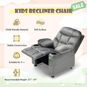 Kids Recliner Chair with Cup Holder and Footrest for Children-Brown Kids Chairs & Seating
