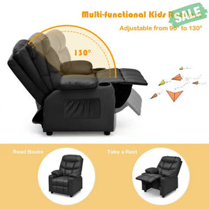 Kids Recliner Chair with Cup Holder and Footrest for Children-Brown Kids Chairs & Seating