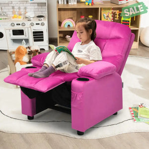 Kids Recliner Chair with Cup Holder and Footrest for Children-Brown Kids Chairs & Seating