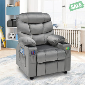 Kids Recliner Chair with Cup Holder and Footrest for Children-Brown Kids Chairs & Seating