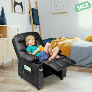 Kids Recliner Chair with Cup Holder and Footrest for Children-Brown Kids Chairs & Seating