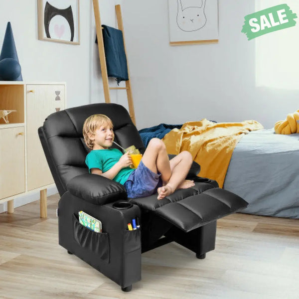 Kids Recliner Chair with Cup Holder and Footrest for Children-Brown Kids Chairs & Seating
